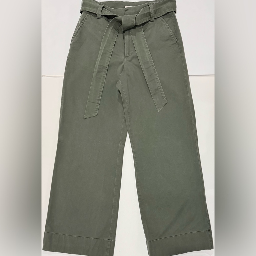 A New Day Olive Wide Leg Pants High Rise Tie Waist Women Size 6 - Picture 2 of 7